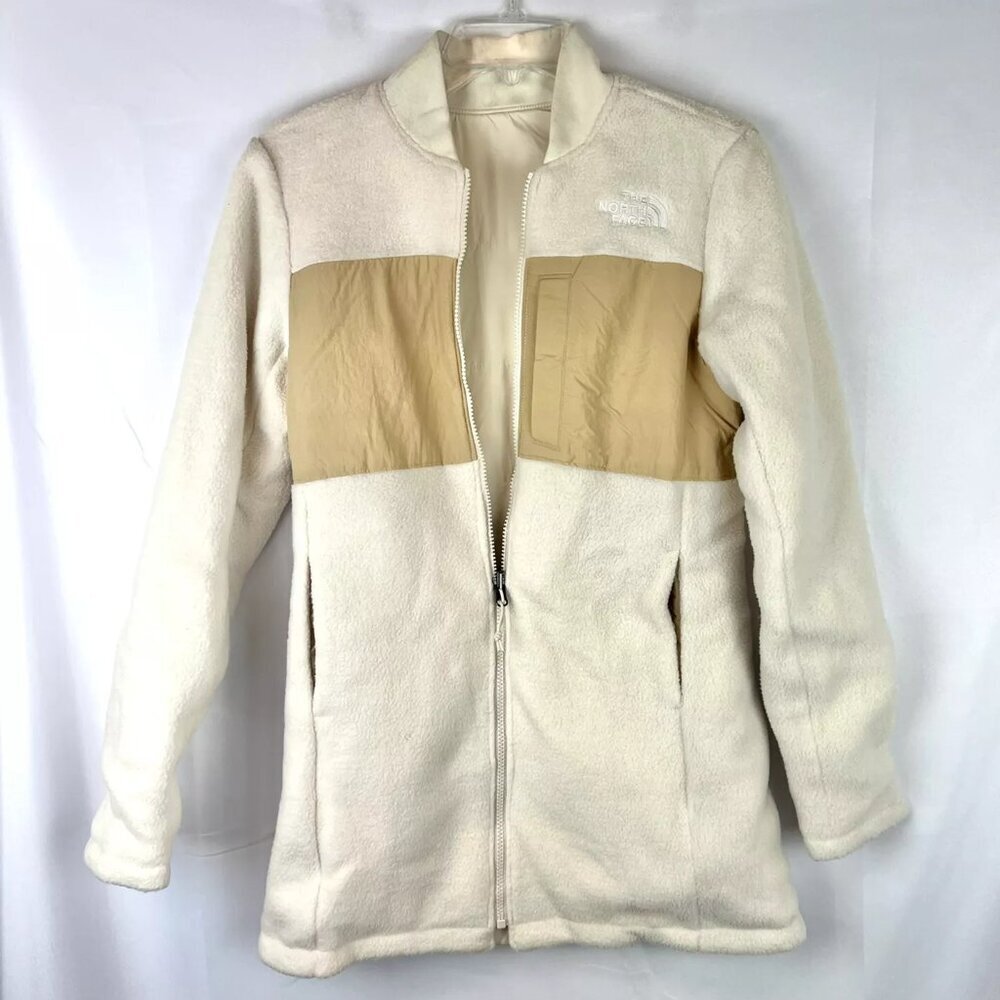 The North Face Women’s Reversible Off White Long Jacket Size XS, Collar Stain